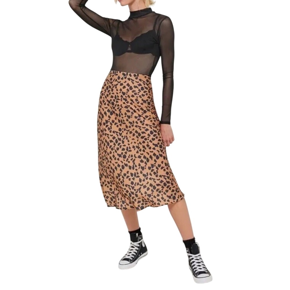 Urban Outfitters Leopard Print Midi Skirt in Tan and Black